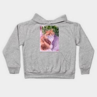 Orange fluffy kitty watercolor Kids Hoodie